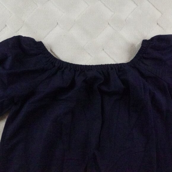 J.Crew Off The Shoulder Mini Dress Womens Medium Navy Blue Linen Blend - Picture 2 of 11